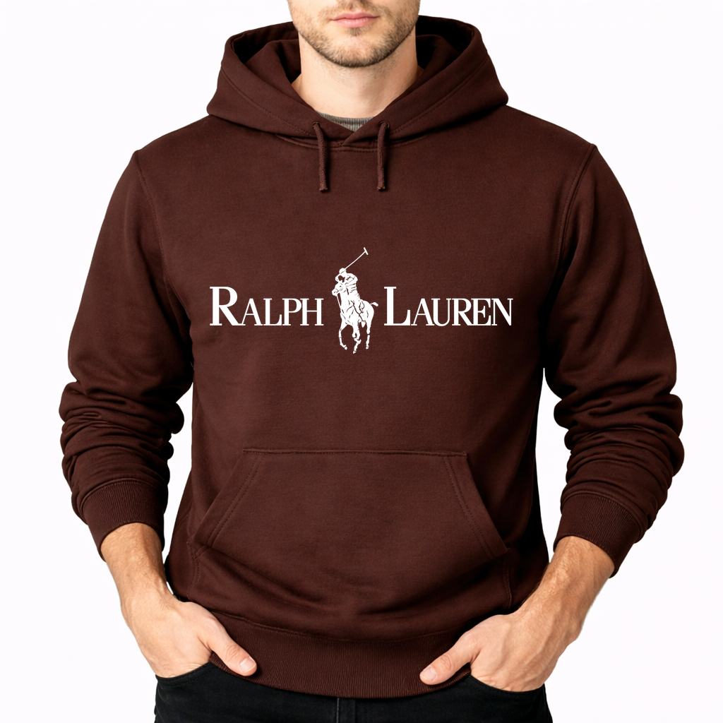 Men's Polo Ralph Lauren White Logo Pullover Hoodie - Brown
