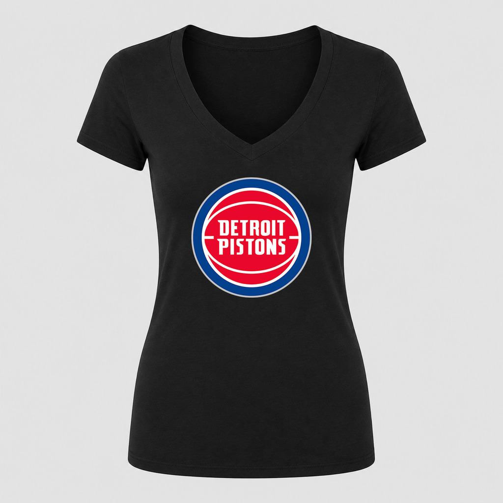 Women's Detroit Pistons V Neck T-Shirt in black