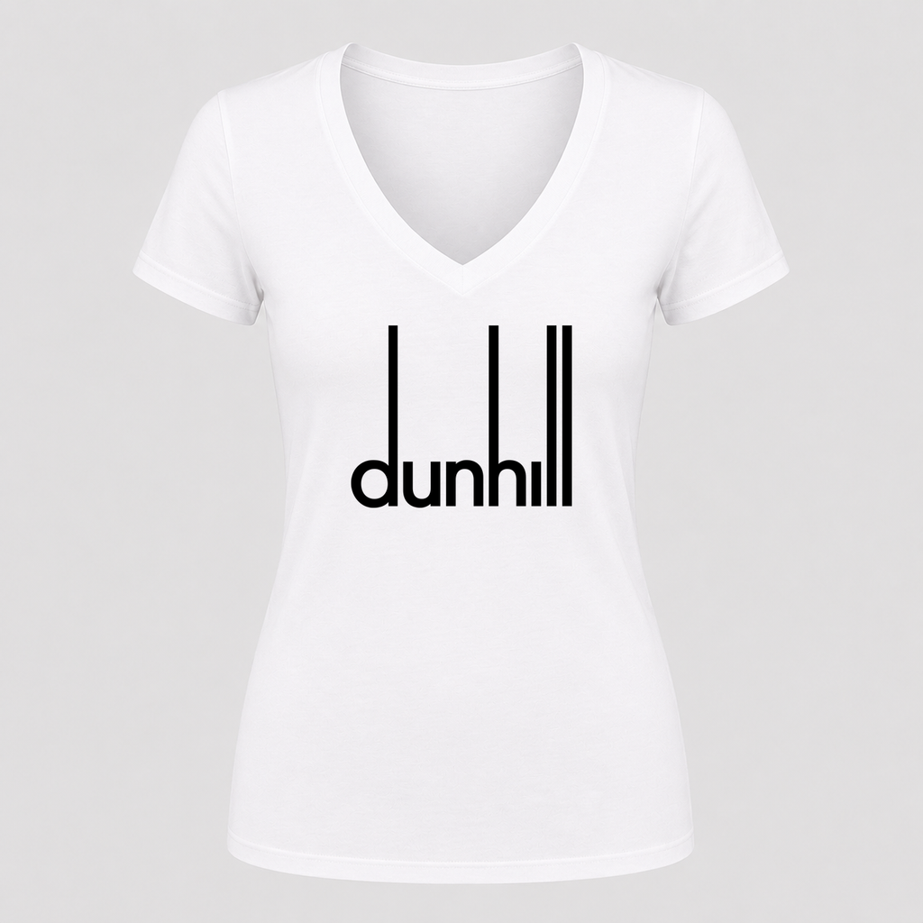 Women's Dunhill Black Design V Neck T-Shirt in white