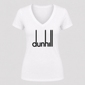 Women's Dunhill Black Design V Neck T-Shirt in white