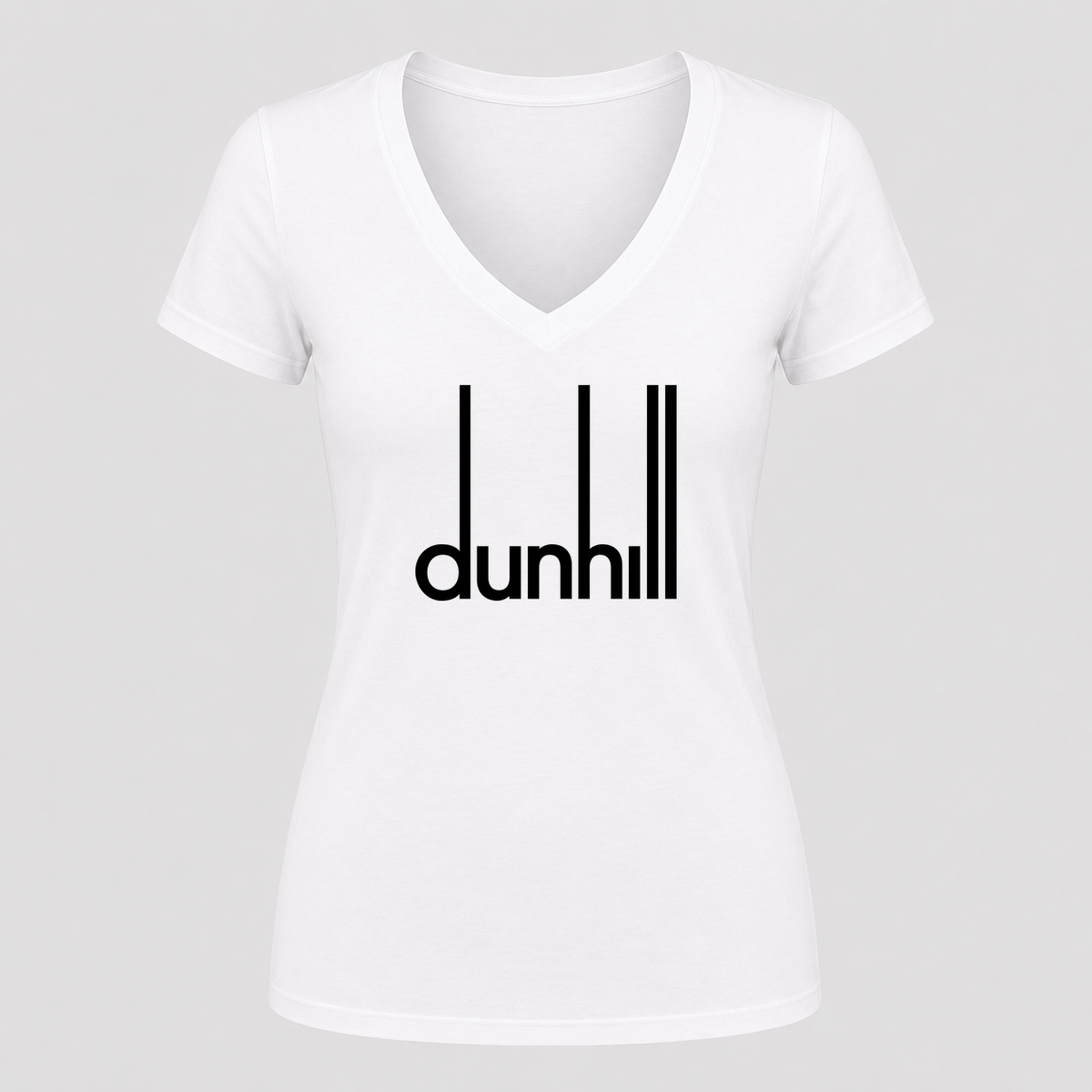 Women's Dunhill Black Design V Neck T-Shirt in white