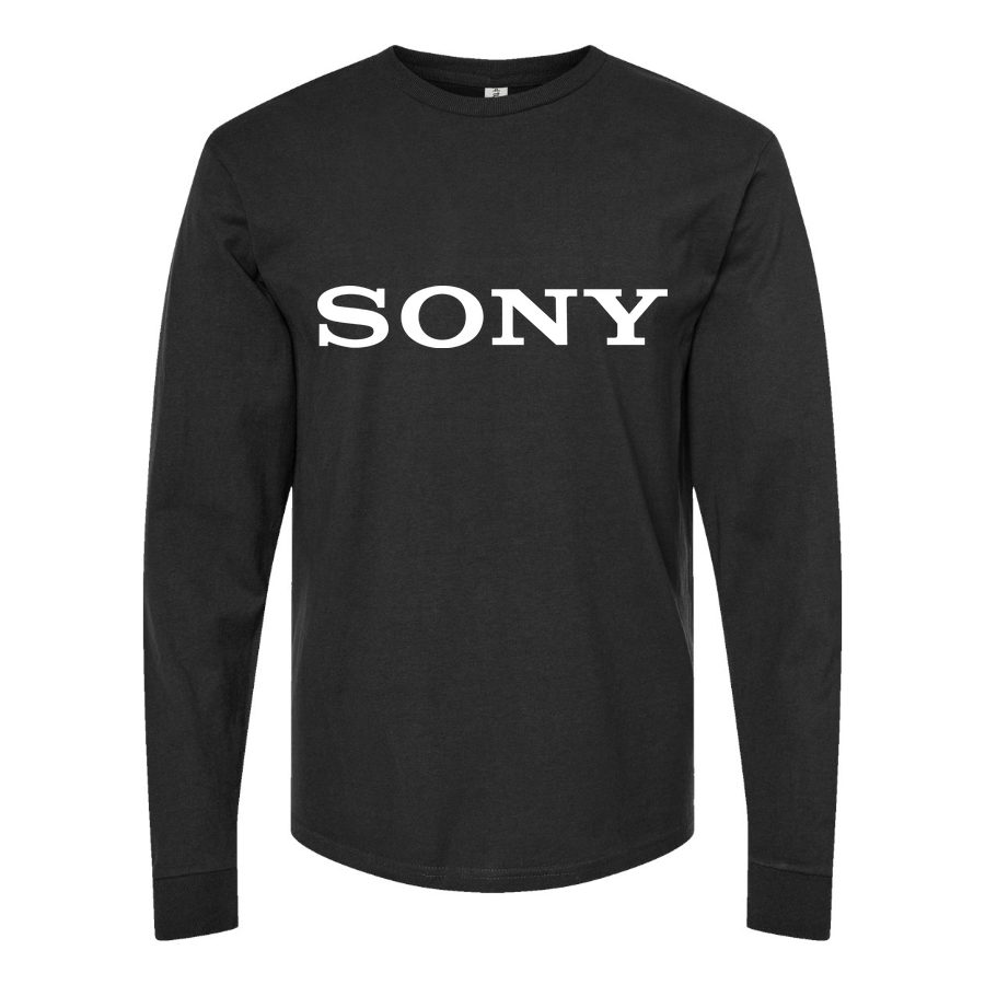 Men's Sony White Logo Long sleeves Cotton Blend T-Shirt - Black