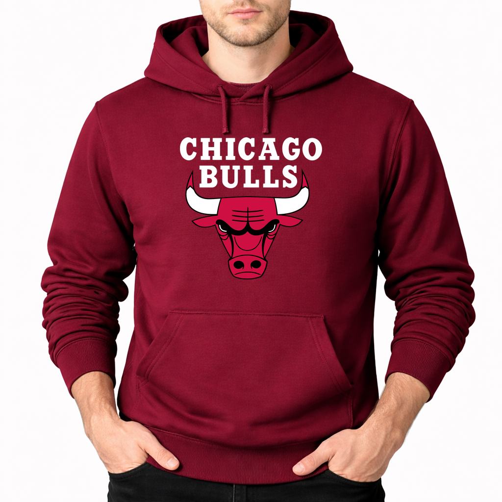 Men's Chicago bulls white Pullover Hoodie - Burgundy