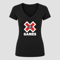 Women's X Games White Design V Neck T-Shirt in black