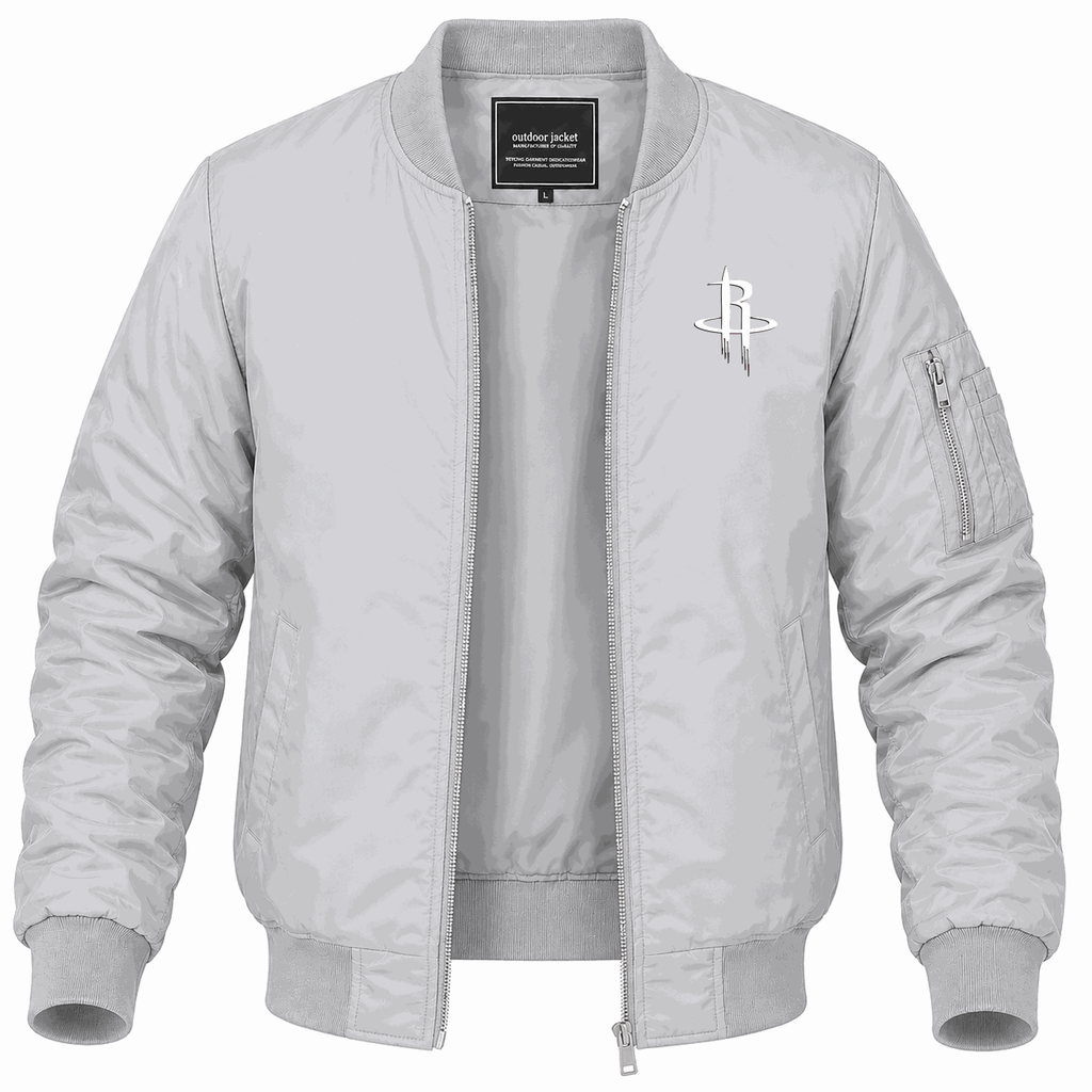 Men's Houston Rockets Army Green Lightweight Bomber Jacket - Gray