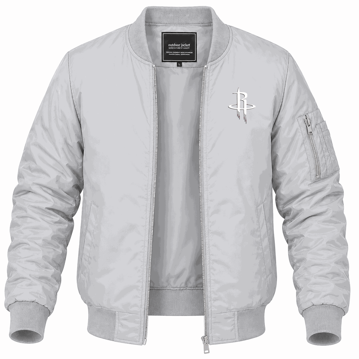 Men's Houston Rockets Army Green Lightweight Bomber Jacket - Gray