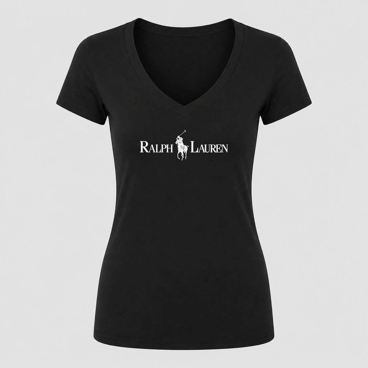 Women's Polo Ralph Lauren White Design V Neck T-Shirt in black