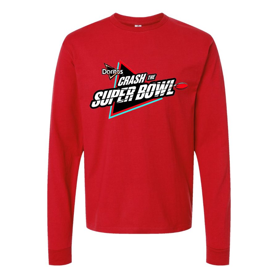 Men's Crash-the-Super-Bowl-Logo Long sleeves Cotton Blend T-Shirt - Red