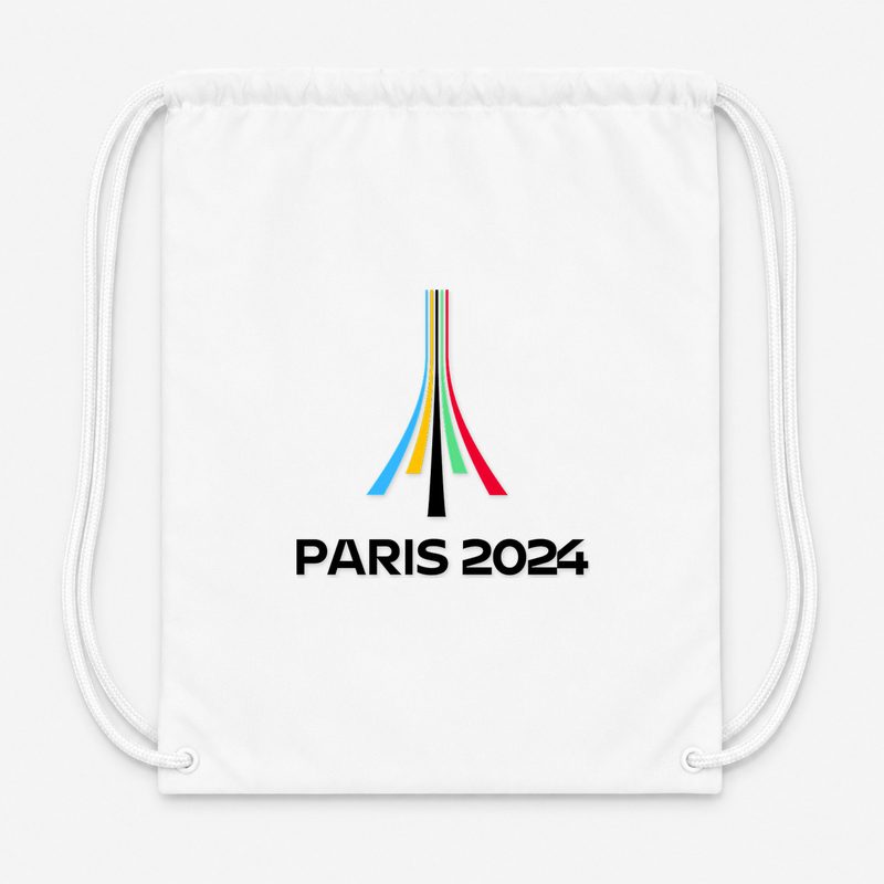 Paris 2024 Olympics Black Drawstring Bag - White