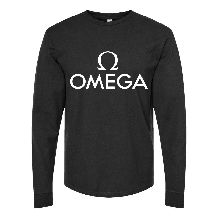Men's Omega White Logo Long sleeves Cotton Blend T-Shirt - Black