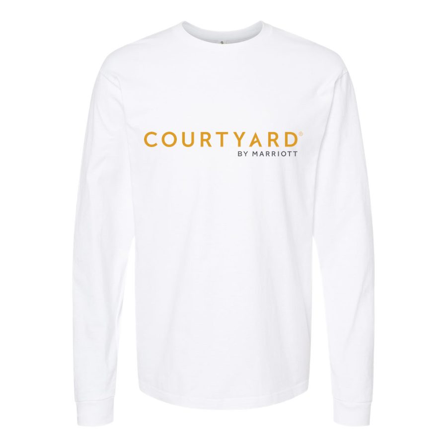 Men's Courtyard-logo-1536x864 Long sleeves Cotton Blend T-Shirt - White
