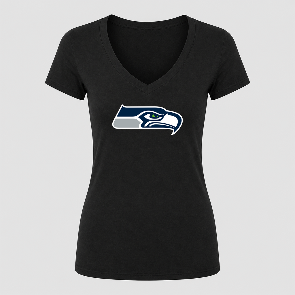 Women's Seattle Seahawks V Neck T-Shirt in black