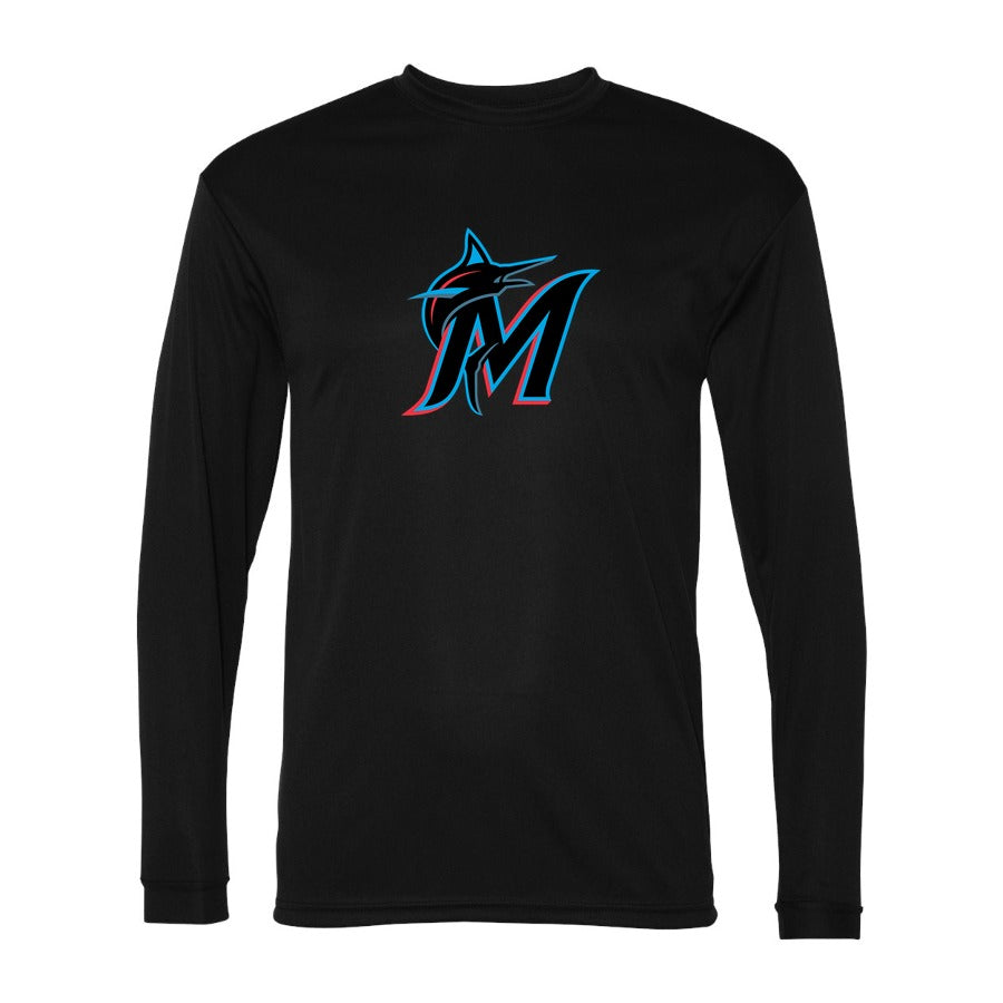 Men's Miami Marlins Polyester Long Sleeve T-Shirt - Black