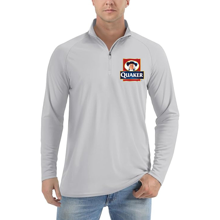 Quaker Logo quarter-zip athletic shirt in Light Gray