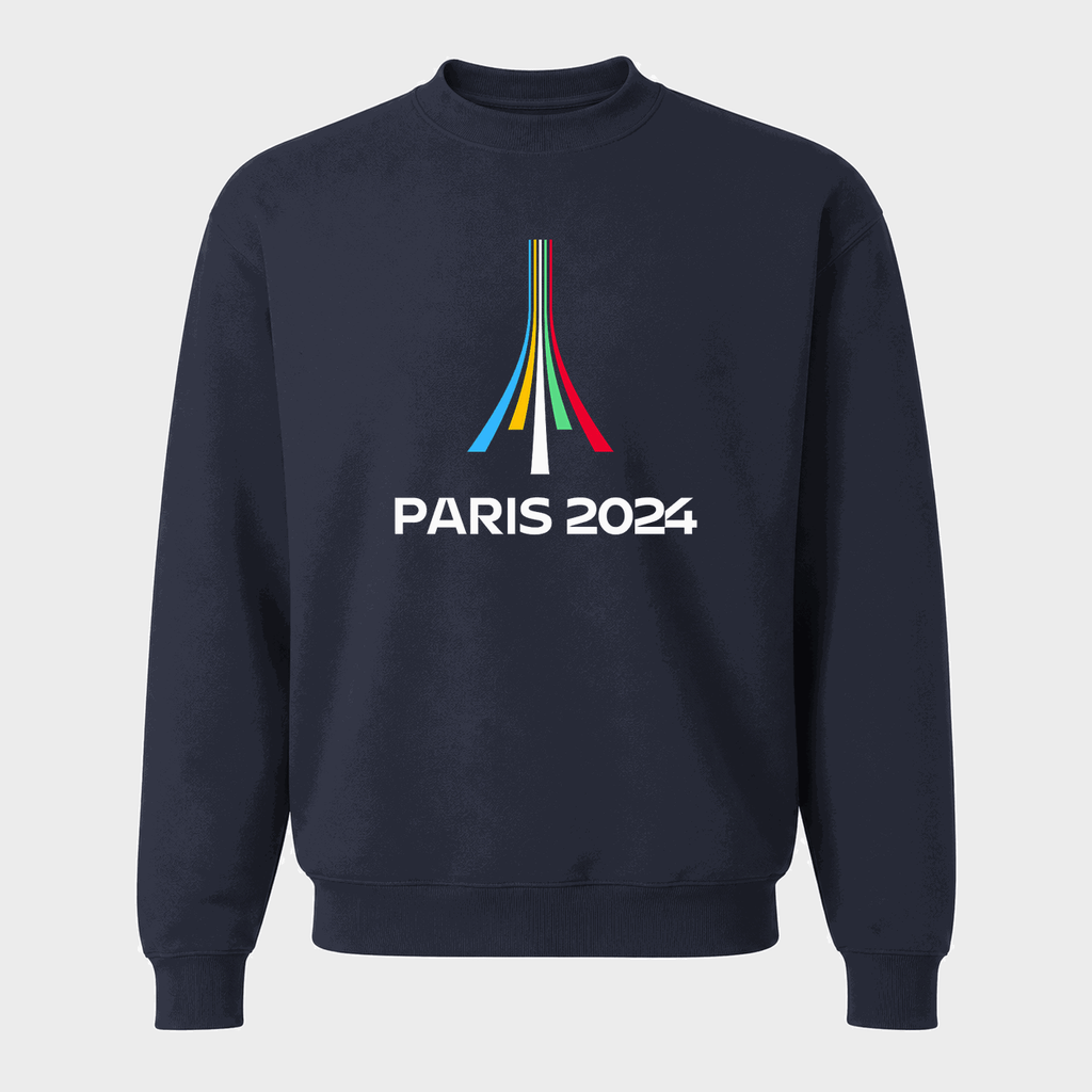 Men's Paris 2024 Olympics White Logo Crewneck Sweatshirt - Navy