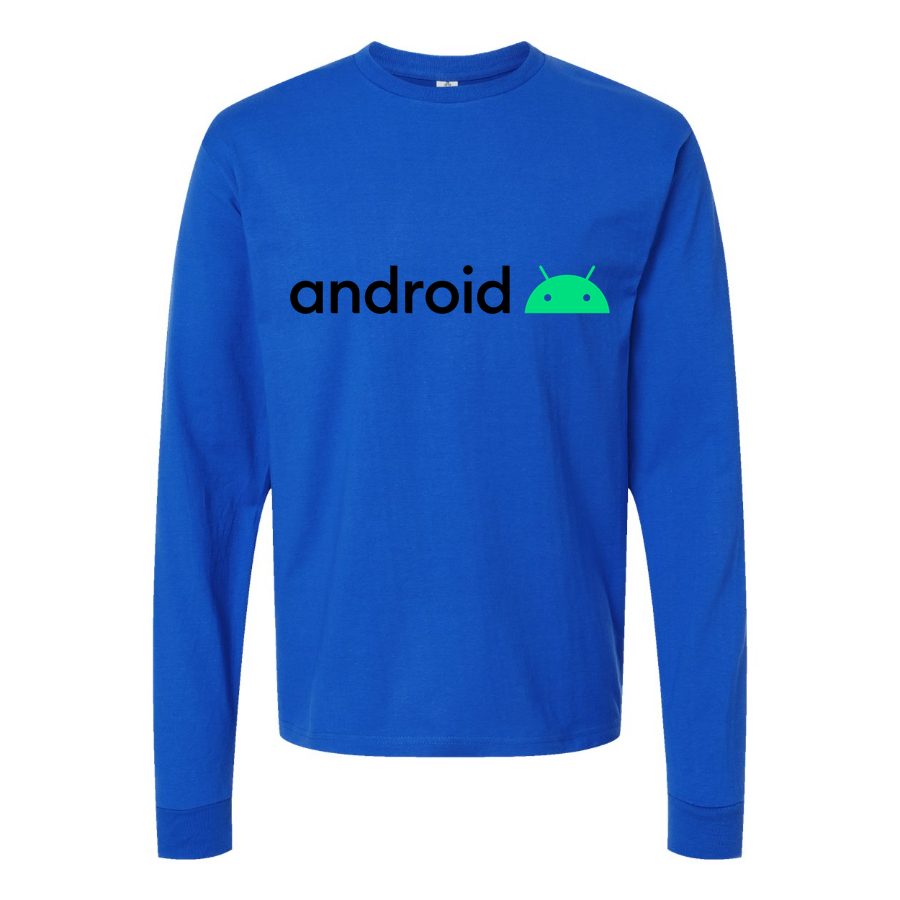 Men's Android-Logo Long sleeves Cotton Blend T-Shirt - Blue