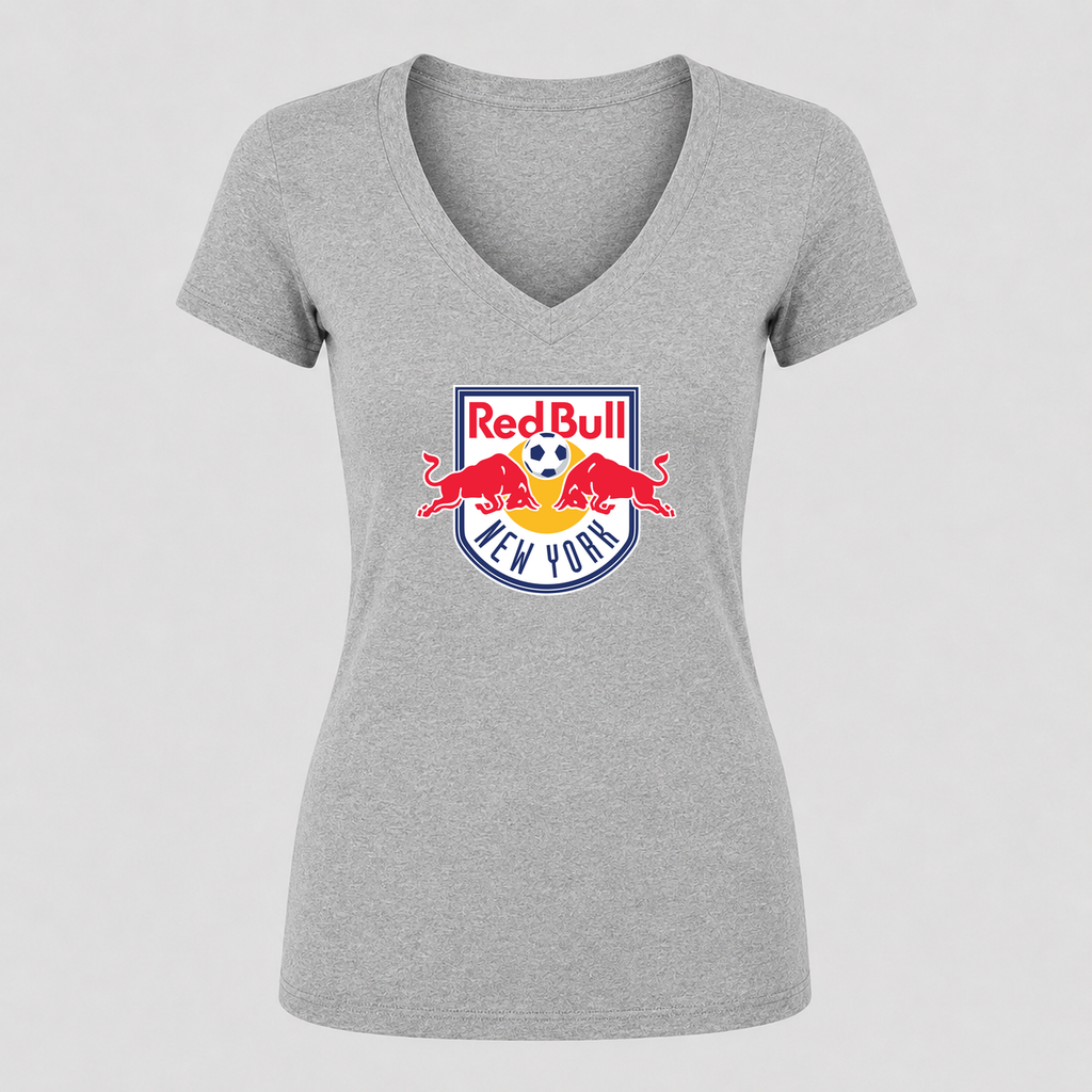 Women's New York Red Bulls V Neck T-Shirt in gray