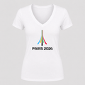 Women's Paris 2024 Olympics Black Design V Neck T-Shirt in white