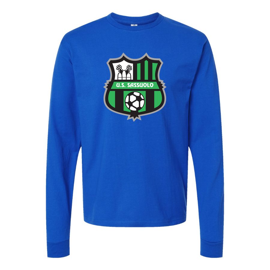 Men's U.S. Sassuolo Soccer Logo Long sleeves Cotton Blend T-Shirt - Blue