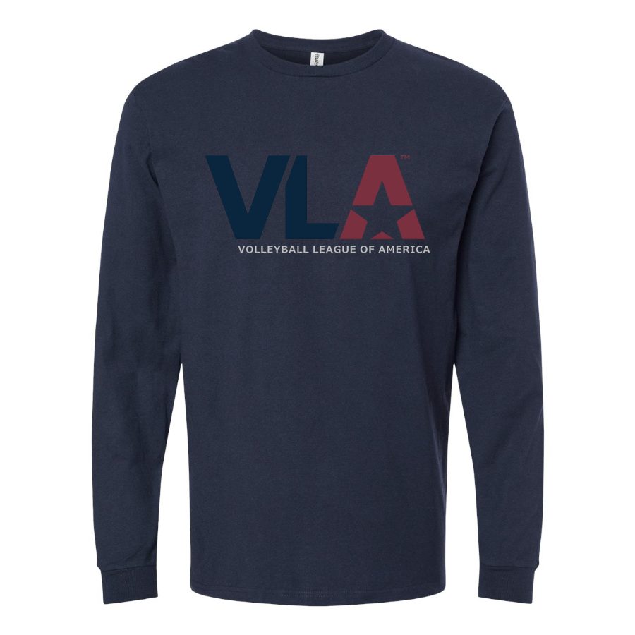 Men's American-Volleyball-League-Logo Long sleeves Cotton Blend T-Shirt - Navy
