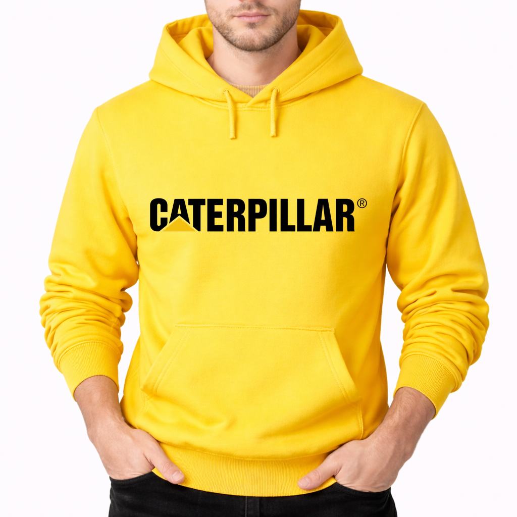 Men's Caterpillar Black Pullover Hoodie - Yellow