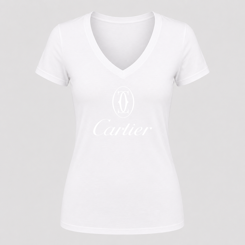 Women's Cartier White Design V Neck T-Shirt in white