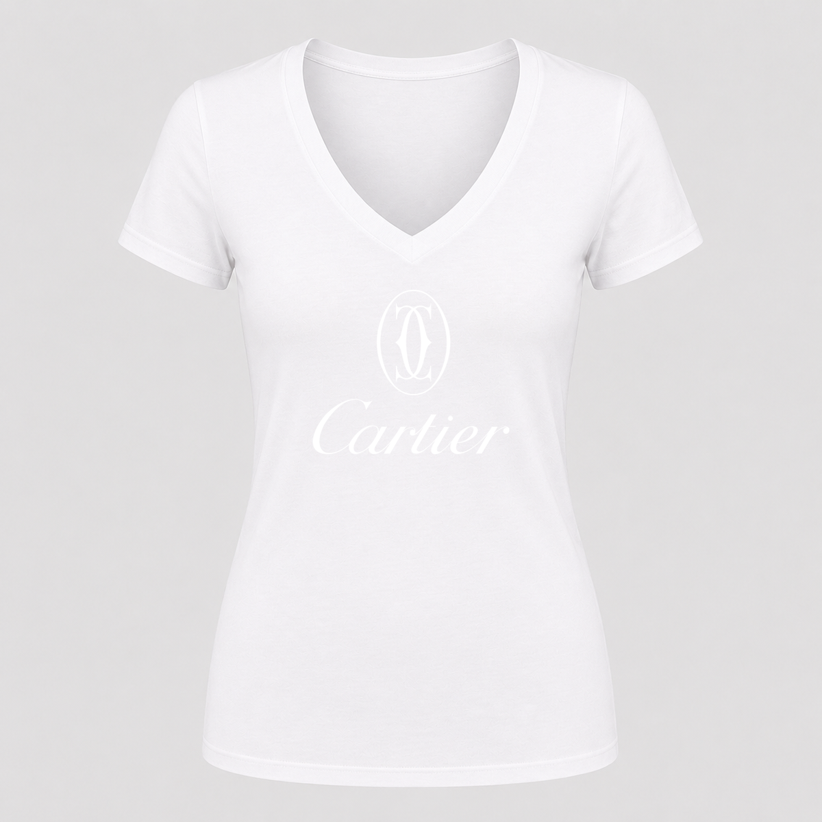 Women's Cartier White Design V Neck T-Shirt in white