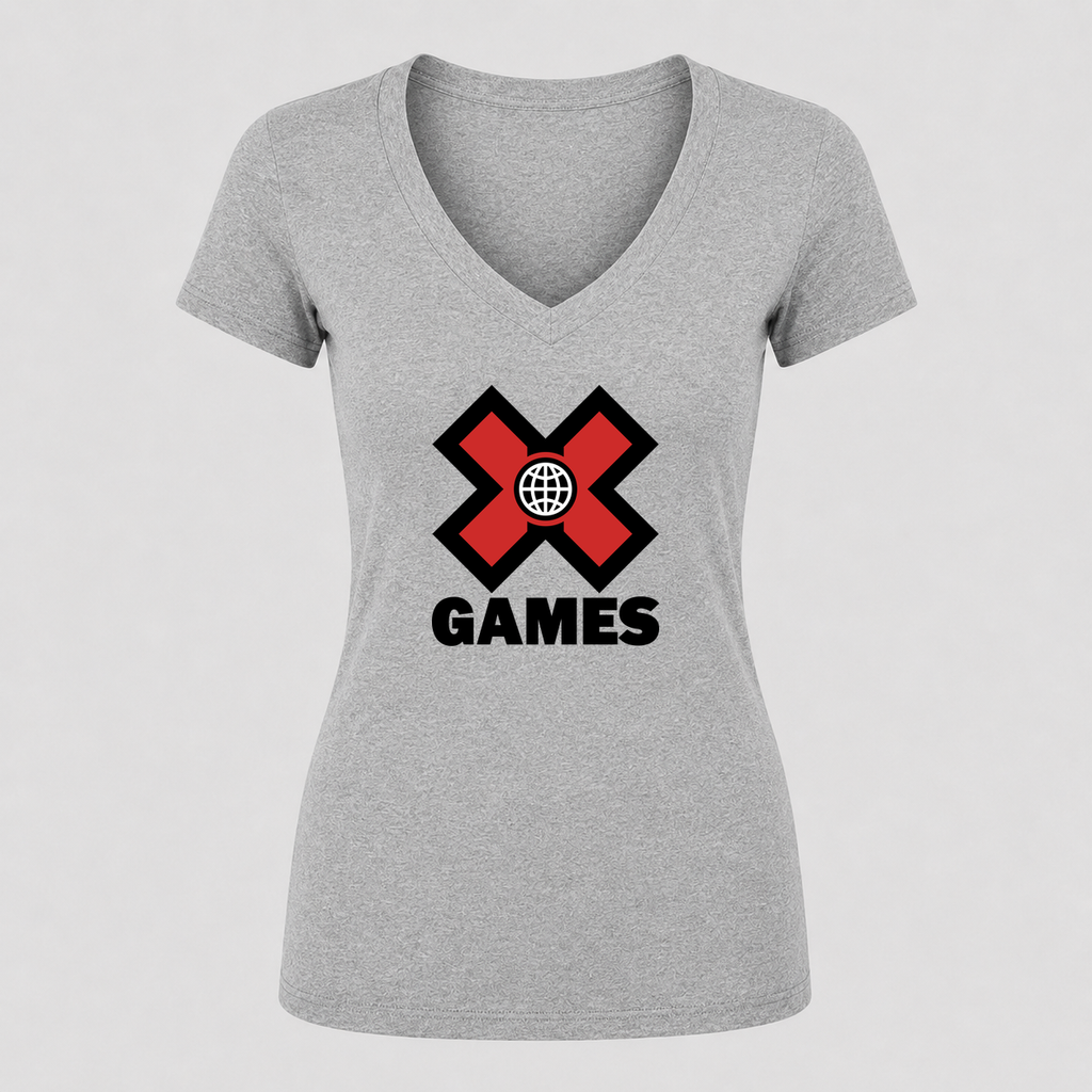 Women's X Games V Neck T-Shirt in gray