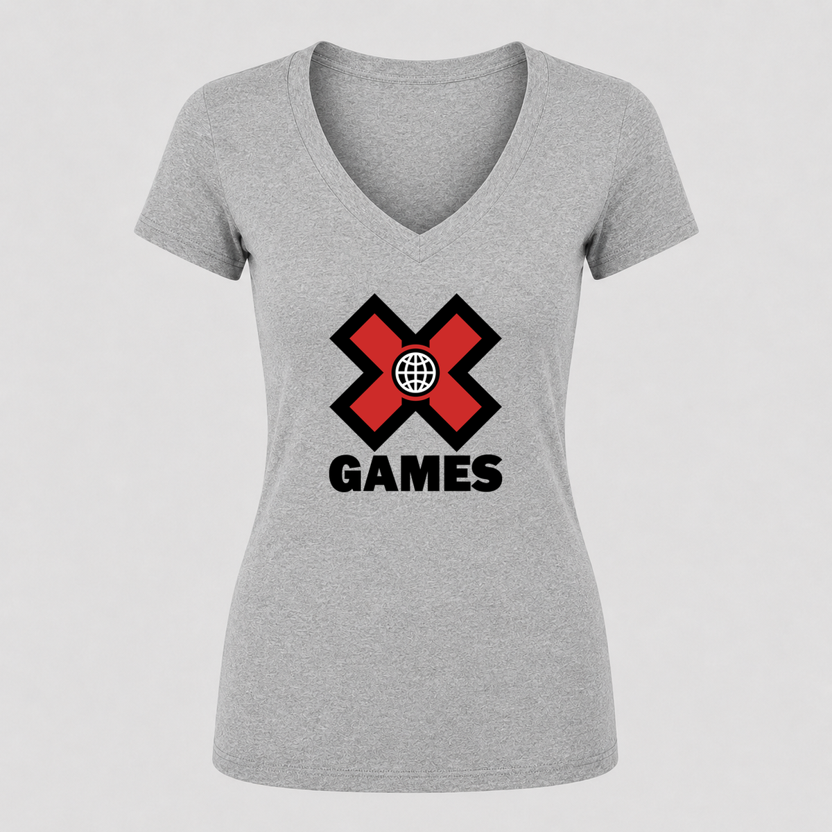 Women's X Games V Neck T-Shirt in gray