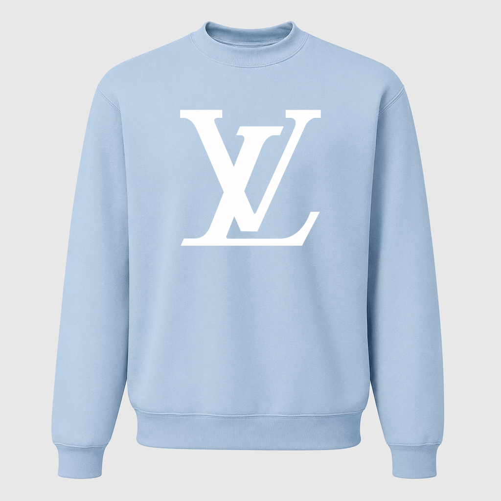 Men's Louis Vuitton White Logo Crewneck Sweatshirt - Sky Blue