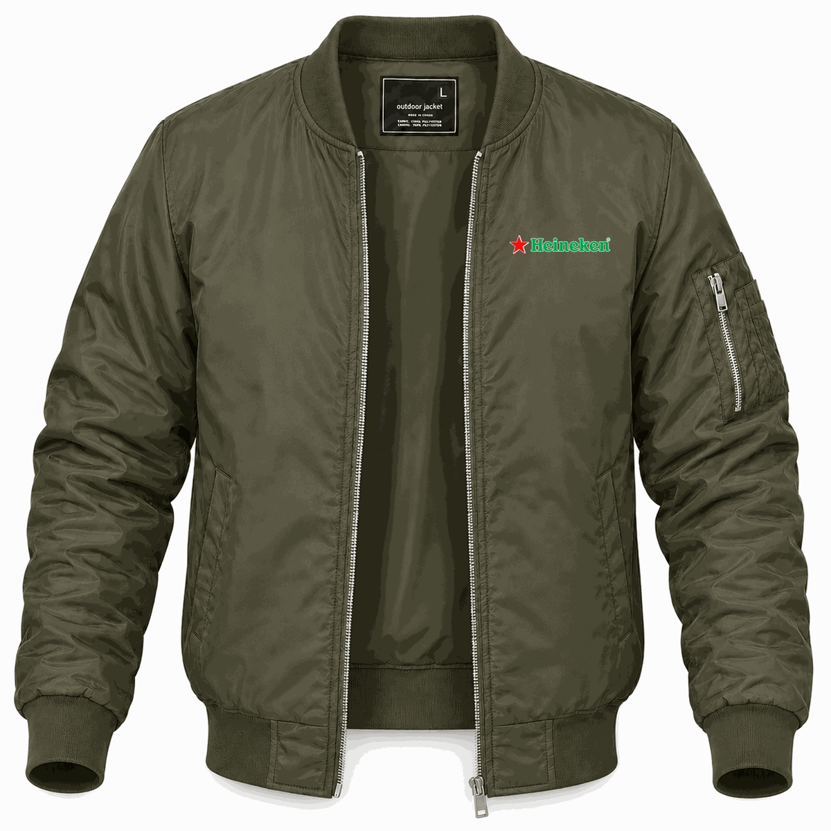 Men's Heineken Lightweight Bomber Jacket - Army Green