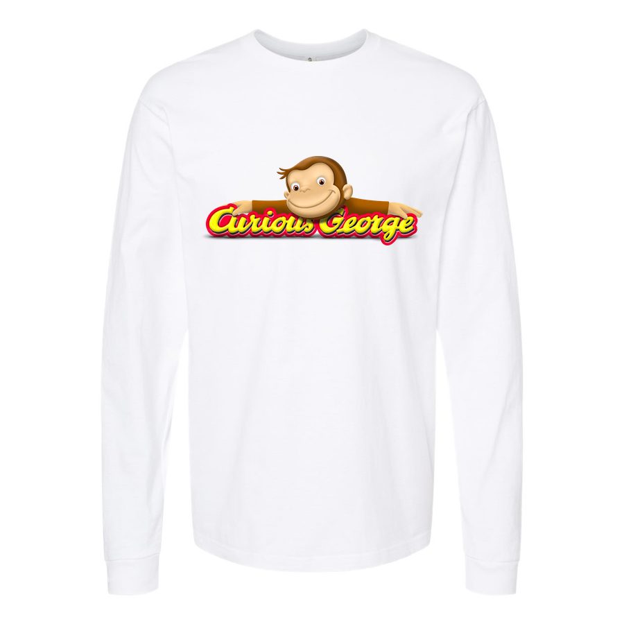Men's Curious George logo PNG3 Long sleeves Cotton Blend T-Shirt - White