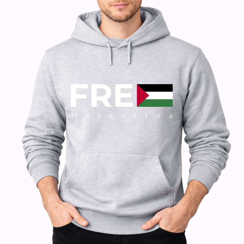 Men's Palestine White Pullover Hoodie - Gray