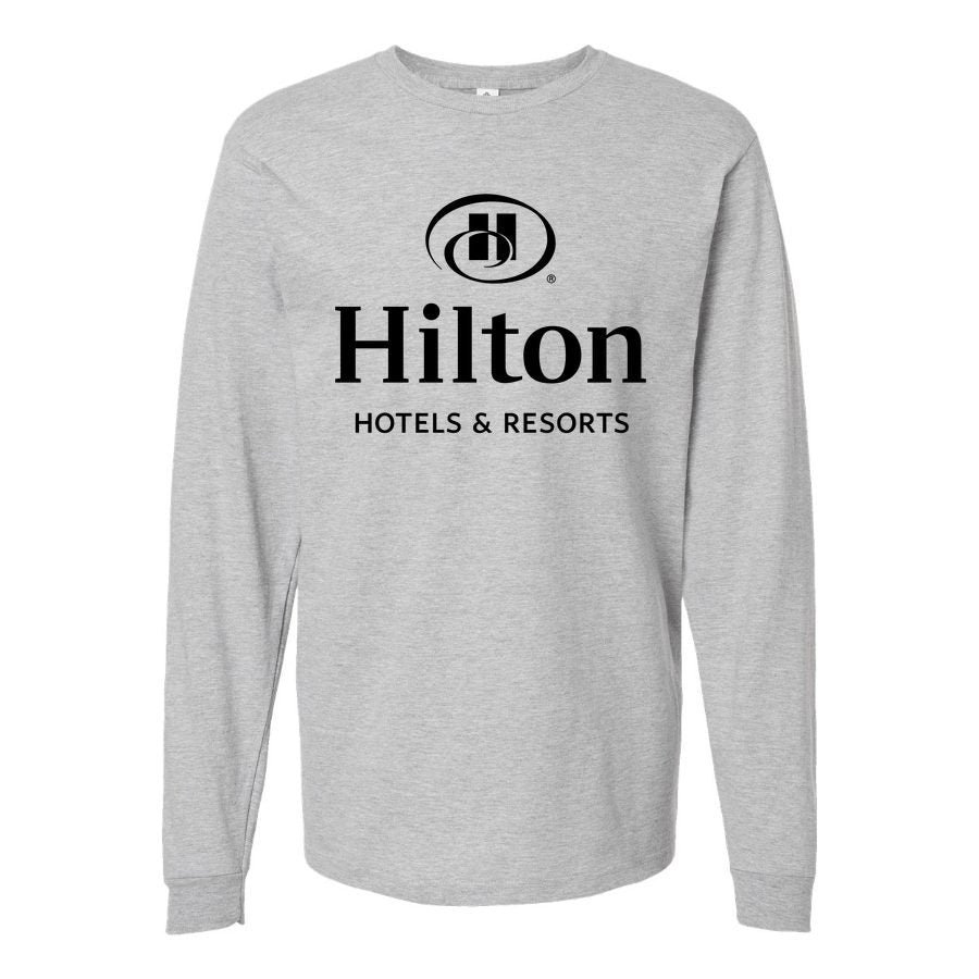 Men's Hilton-logo-1024x806 Long sleeves Cotton Blend T-Shirt - Gray