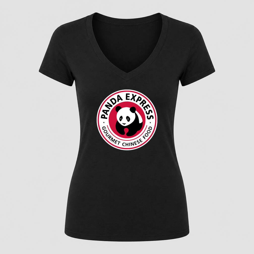 Women's Panda Express V Neck T-Shirt in black