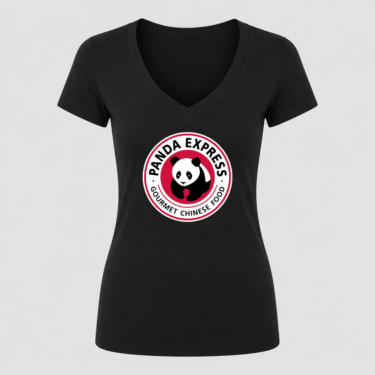 Women's Panda Express V Neck T-Shirt in black