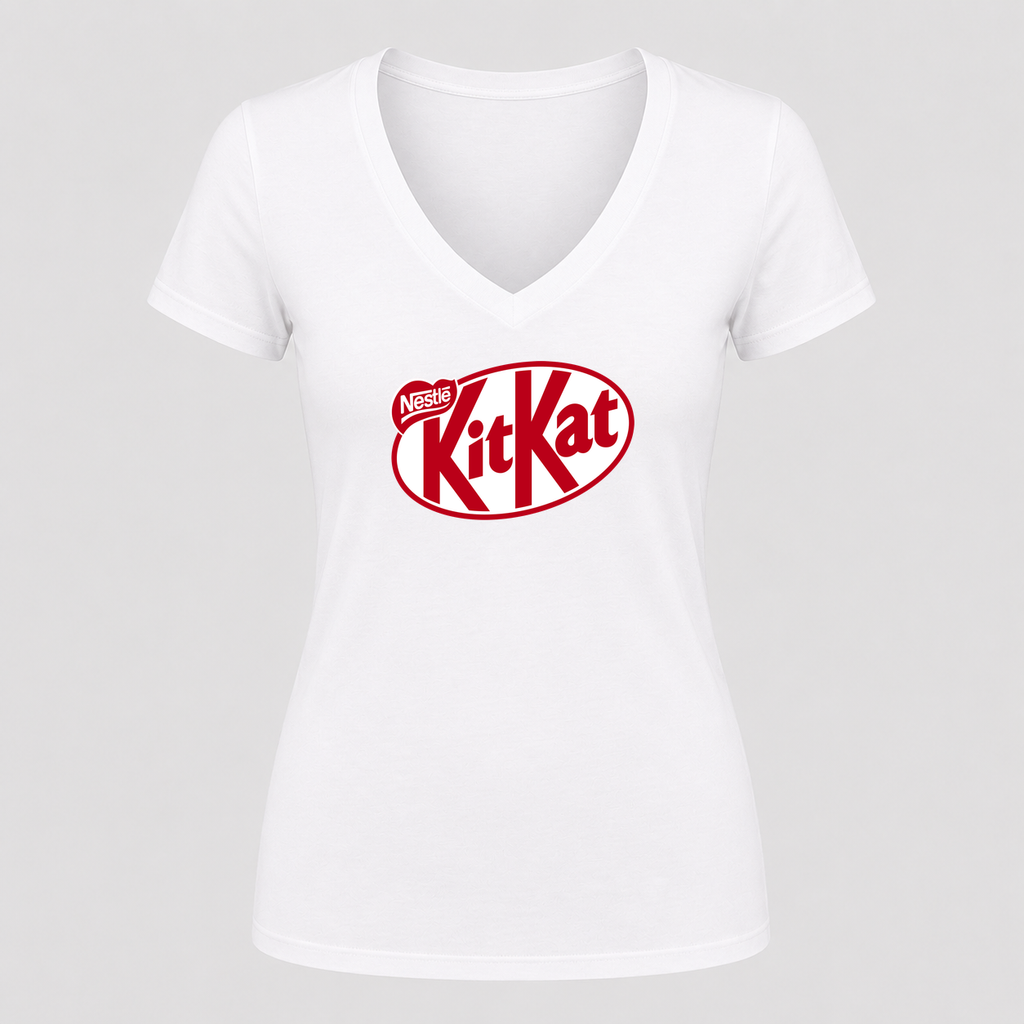 Women's Kit Kat V Neck T-Shirt in white