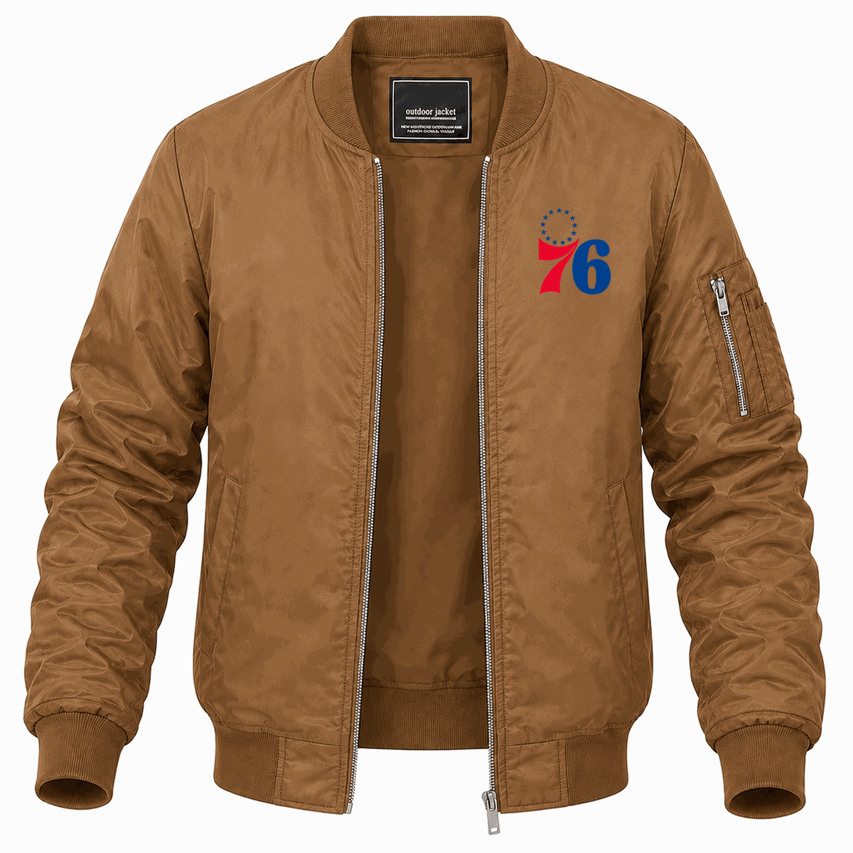Men's Philadelphia 76ers Lightweight Bomber Jacket - Brown
