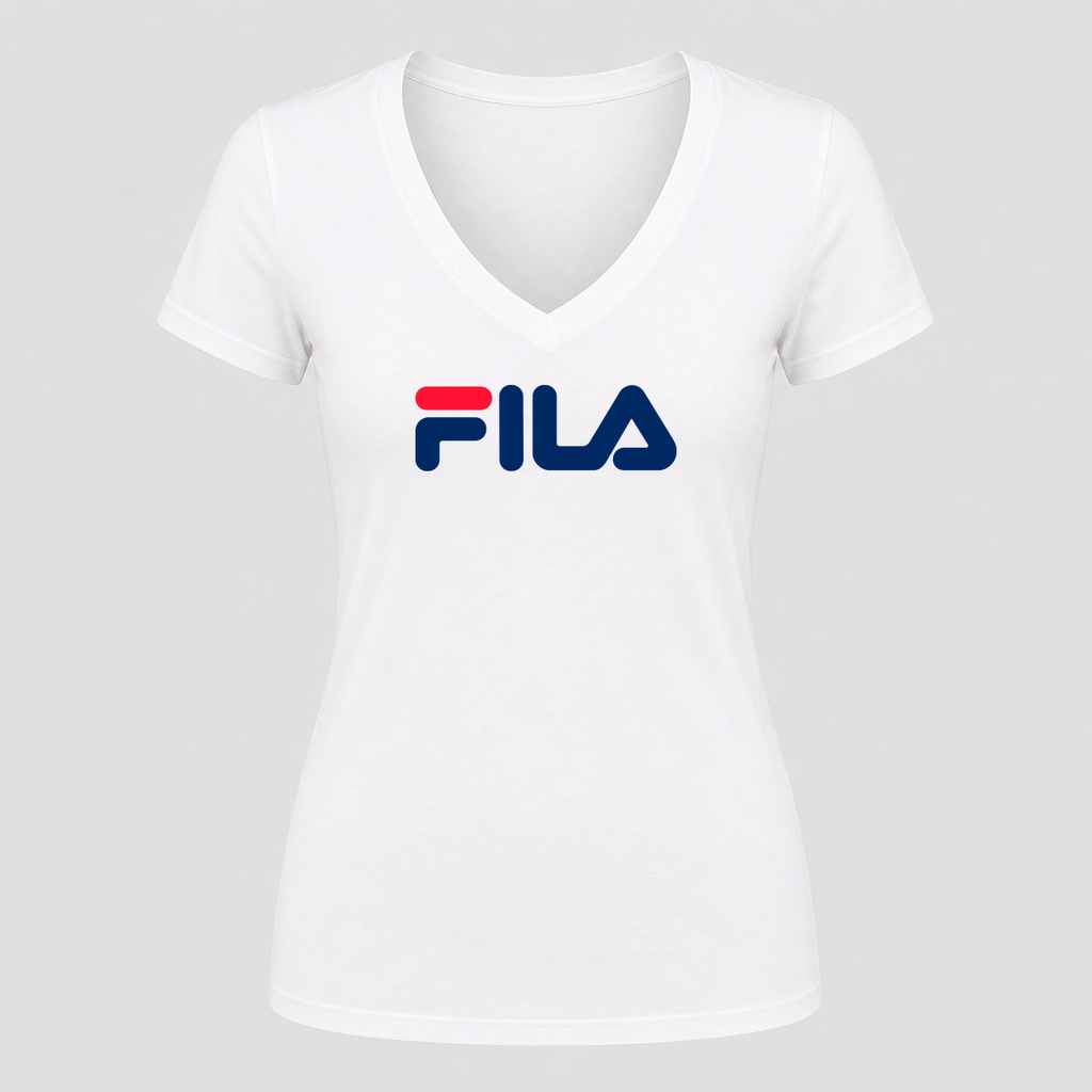 Women's Fila V Neck T-Shirt in white