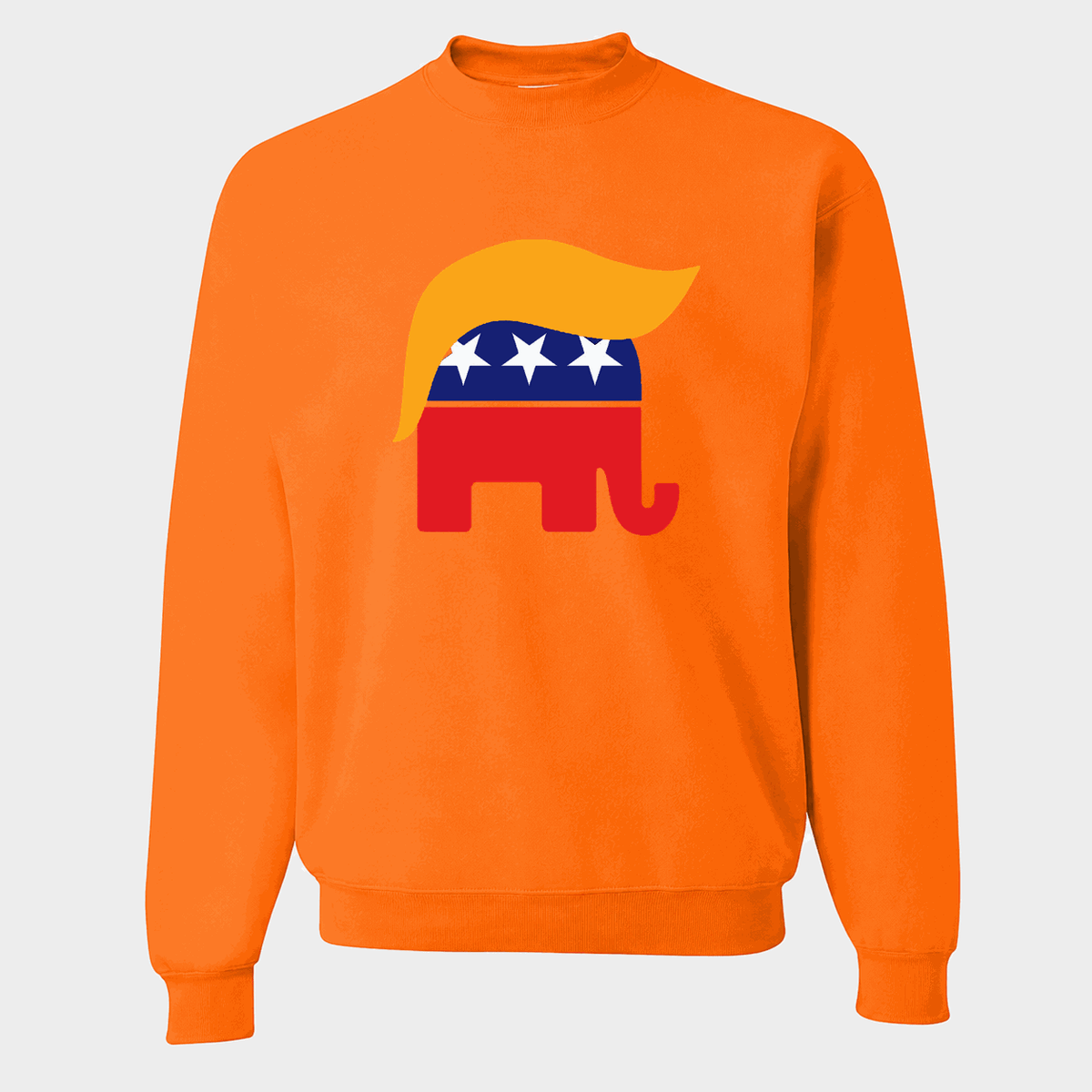 Men's Trump Hair GOP Elephant Crewneck Sweatshirt - Orange