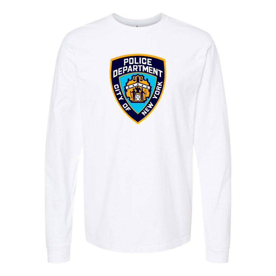 Men's NYPD-Logo-1536x864-1 Long sleeves Cotton Blend T-Shirt - White