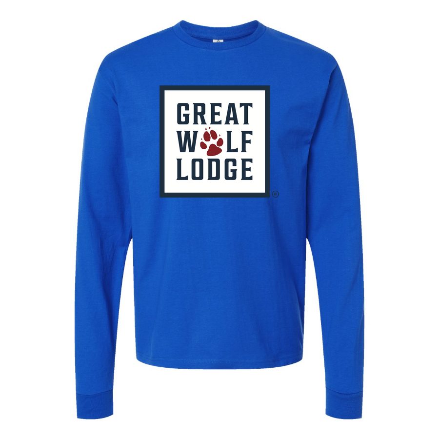 Men's Great-Wolf-Lodge-logo-1536x864 Long sleeves Cotton Blend T-Shirt - Blue