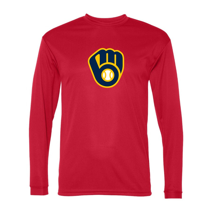Men's Milwaukee Brewers Polyester Long Sleeve T-Shirt - Red