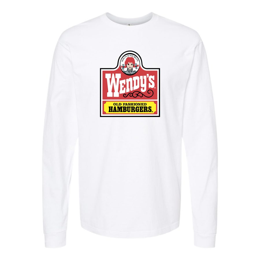 Men's wendys-logo-png-transparent Long sleeves Cotton Blend T-Shirt - White