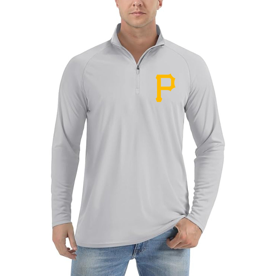 Pittsburgh Pirates quarter-zip athletic shirt in Light Gray