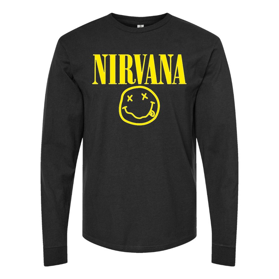 Men's Nirvana-Logo Long sleeves Cotton Blend T-Shirt - Black