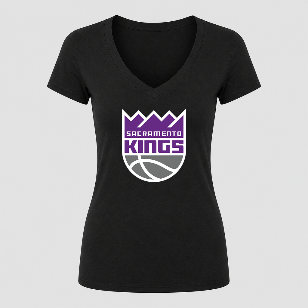 Women's Sacramento Kings V Neck T-Shirt in black