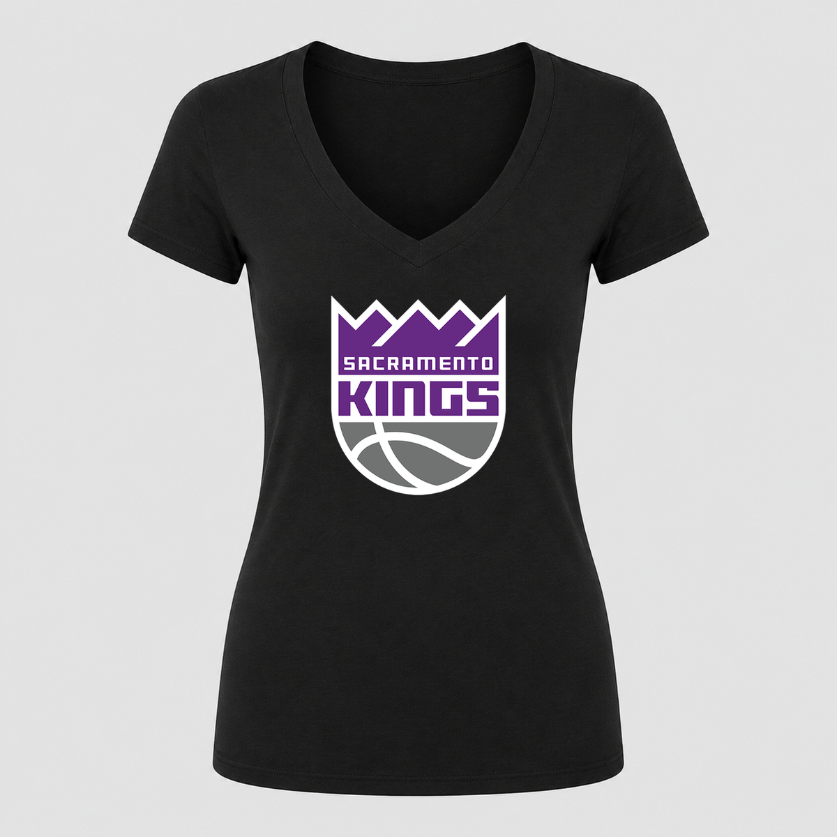 Women's Sacramento Kings V Neck T-Shirt in black
