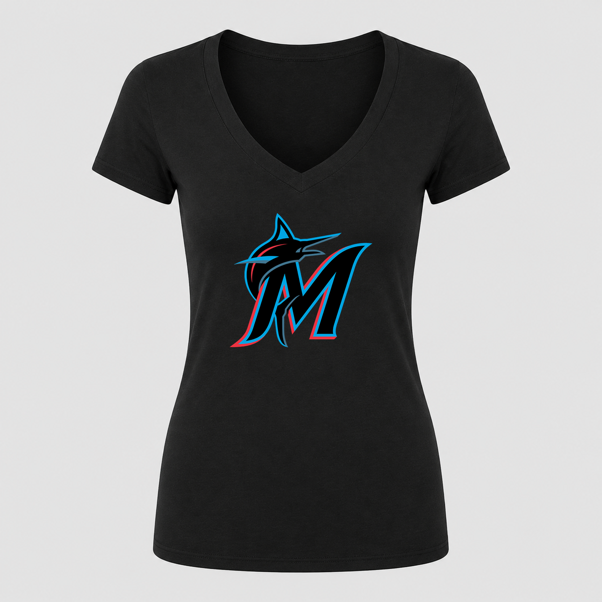 Women's Miami Marlins V Neck T-Shirt in black