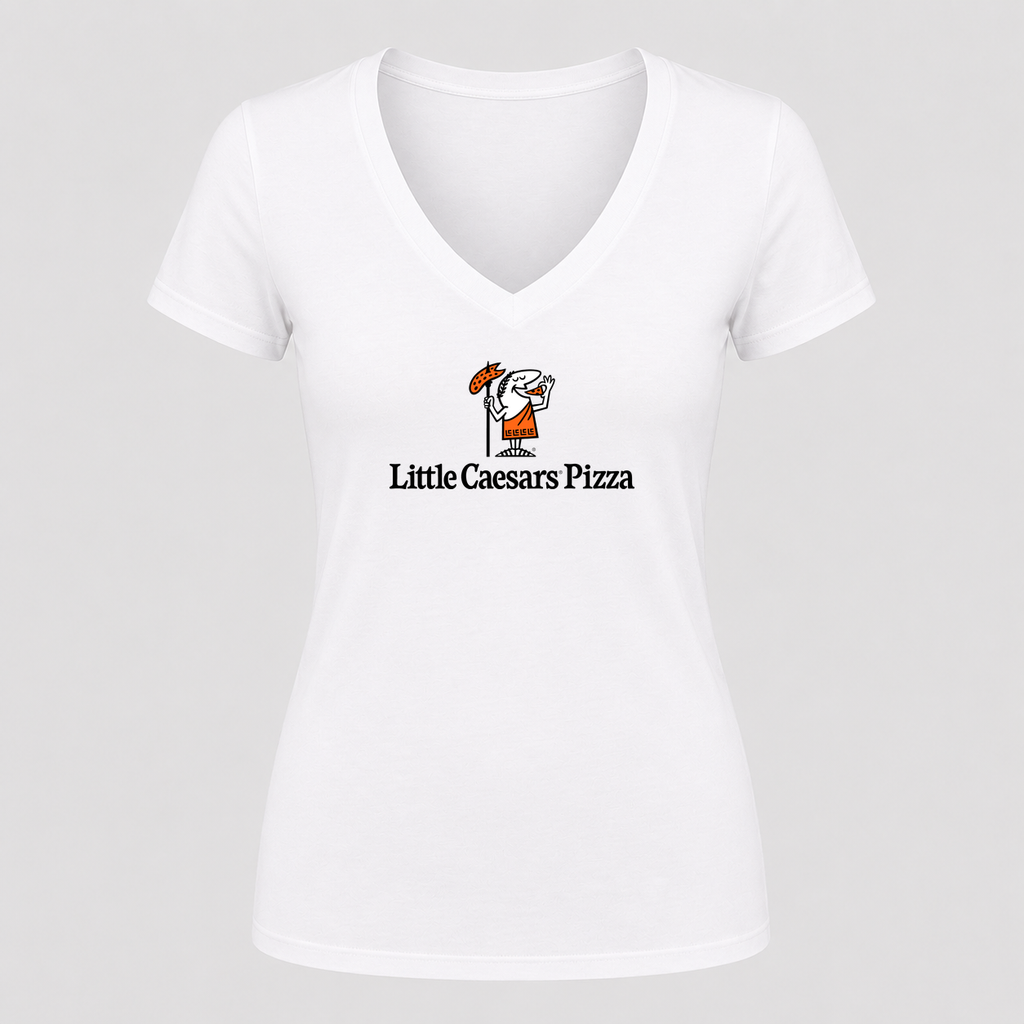 Women's Little Caesars V Neck T-Shirt in white